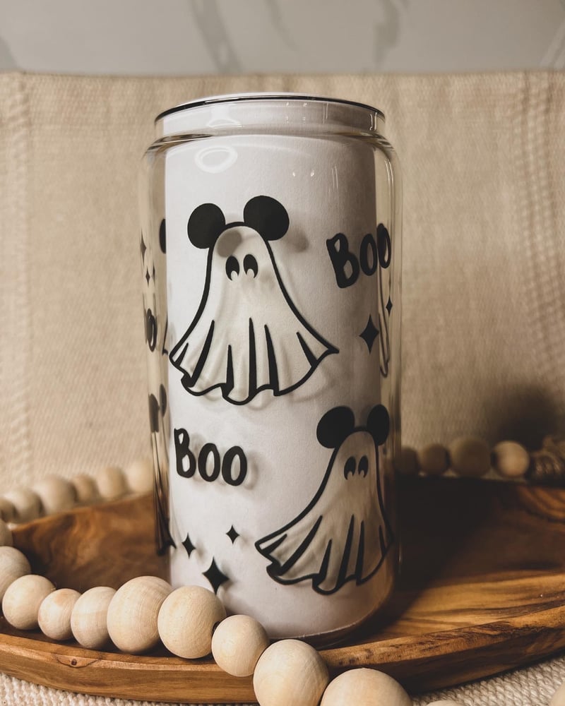 Image of Mickey Ghost Glass Can 16 oz