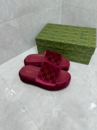 Image 2 of Platform velvet slides 