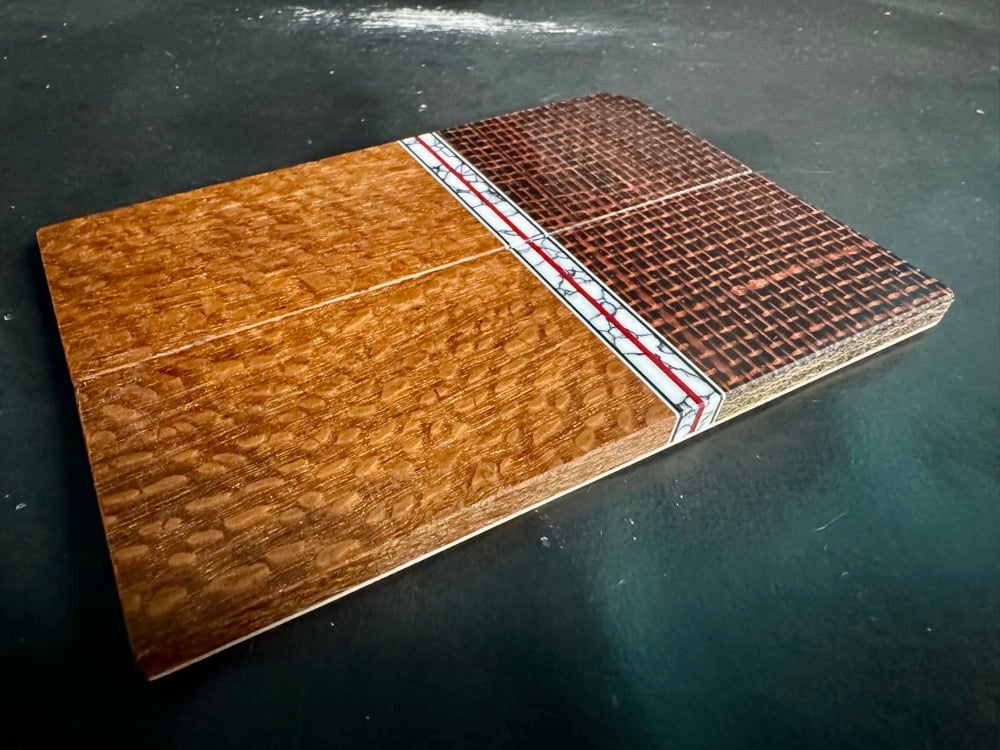 Image of Layered Burlap Micarta & Leopardwood Segmented Knife Scales