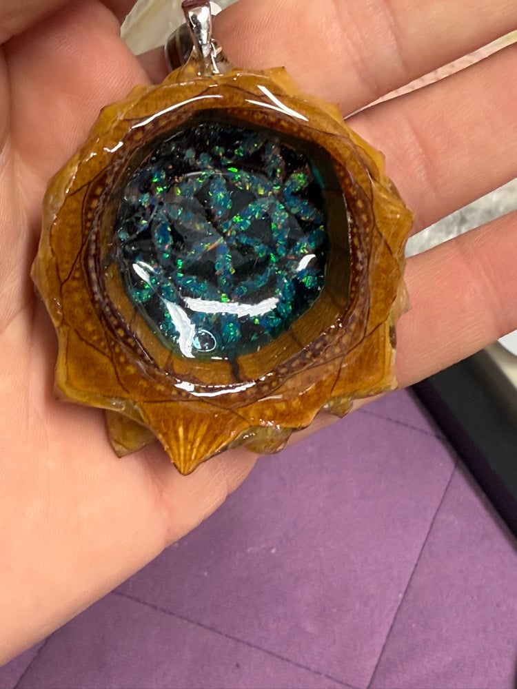 Image of Crushed Opal and Shungite Flower of Life Pinecone Charm | PNW Handcrafted Art | #126