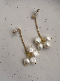 Image 1 of PEARL CLUSTER DROP STUD EARRINGS 