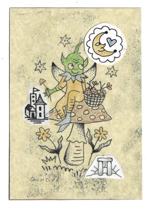 Image of mushroom pixie monoprint