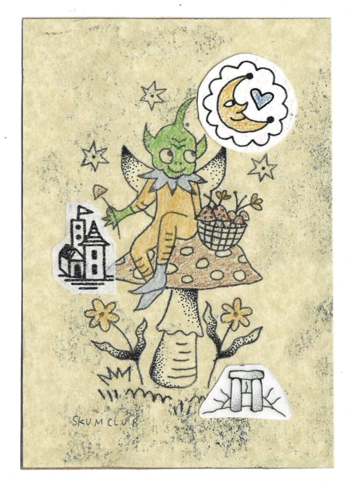 Image of mushroom pixie monoprint
