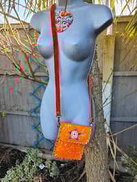 Image 4 of Woodstock cross body passport bag - orange with pink star