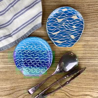 Image 4 of Blue Sgraffito Spoon Rest 