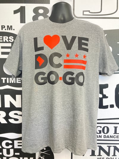 Image of LOVE DC GOGO Black/Red on Gray Tshirt