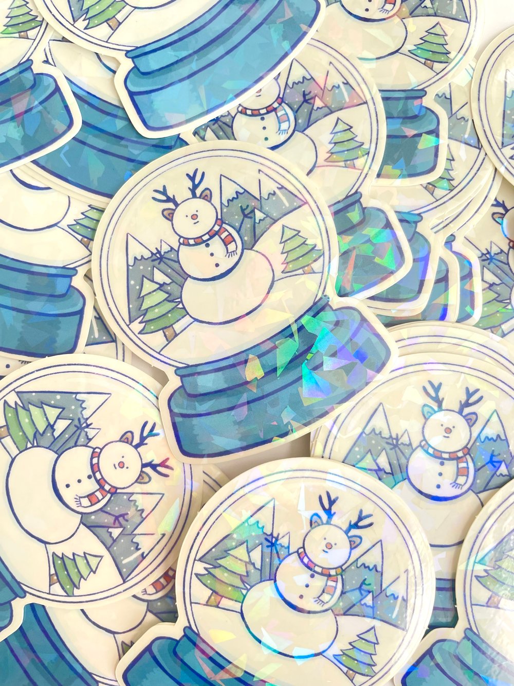 Image of Snowman Snowglobe Clear Cracked Ice Sticker