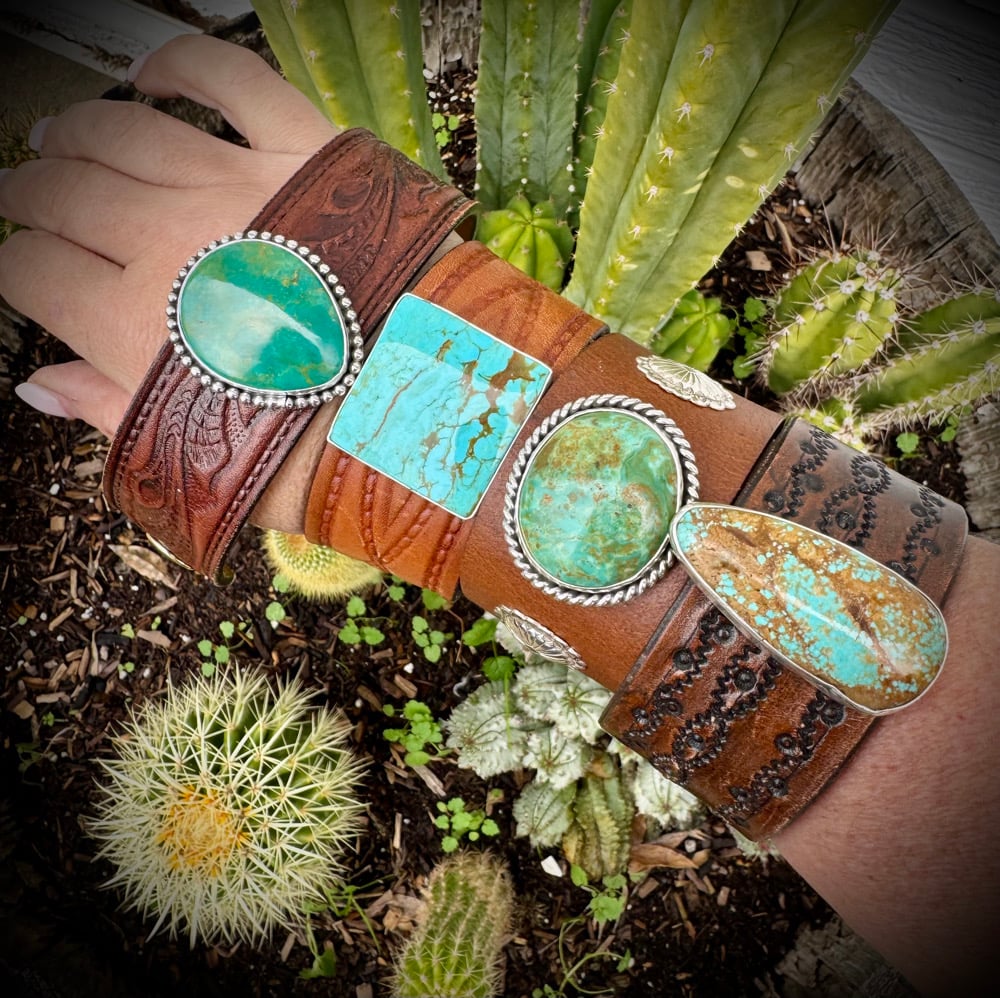Image of Cananea Turquoise leather Bracelet - up to 7.5” wrist
