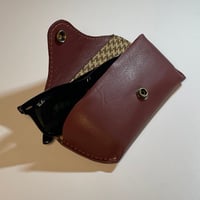 Image 1 of Sunglasses / Glasses Custom Case BMW Cardinal Red leather with brown houndstooth pattern. 