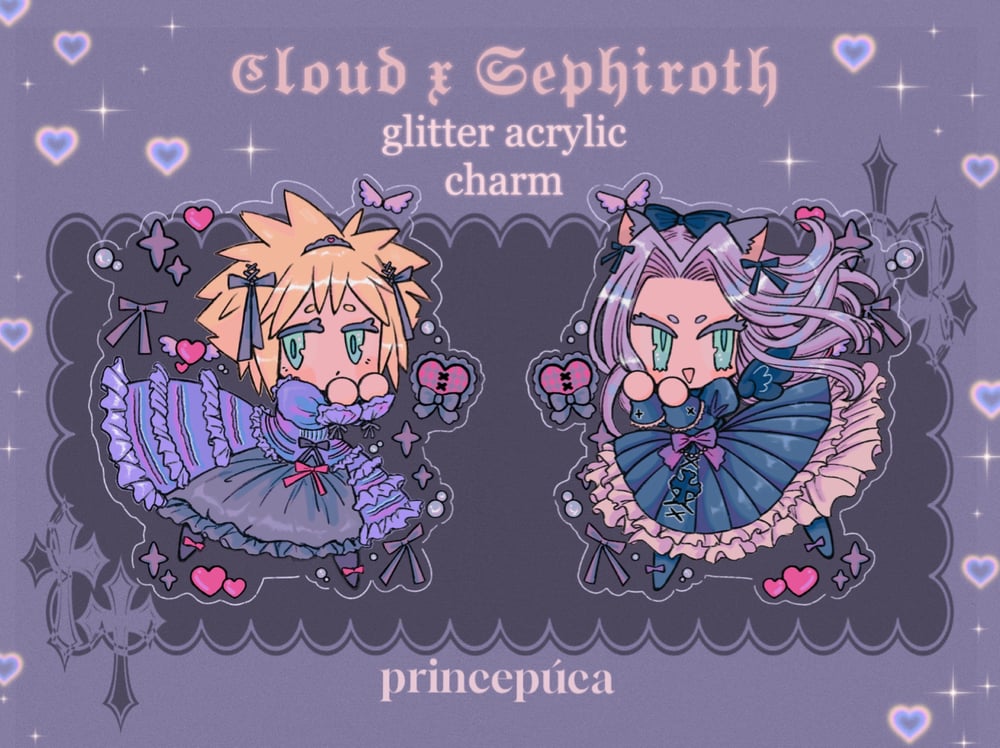 Image of [PREORDER] Cloud x Sephiroth Glitter Acrylic Charms 8cm