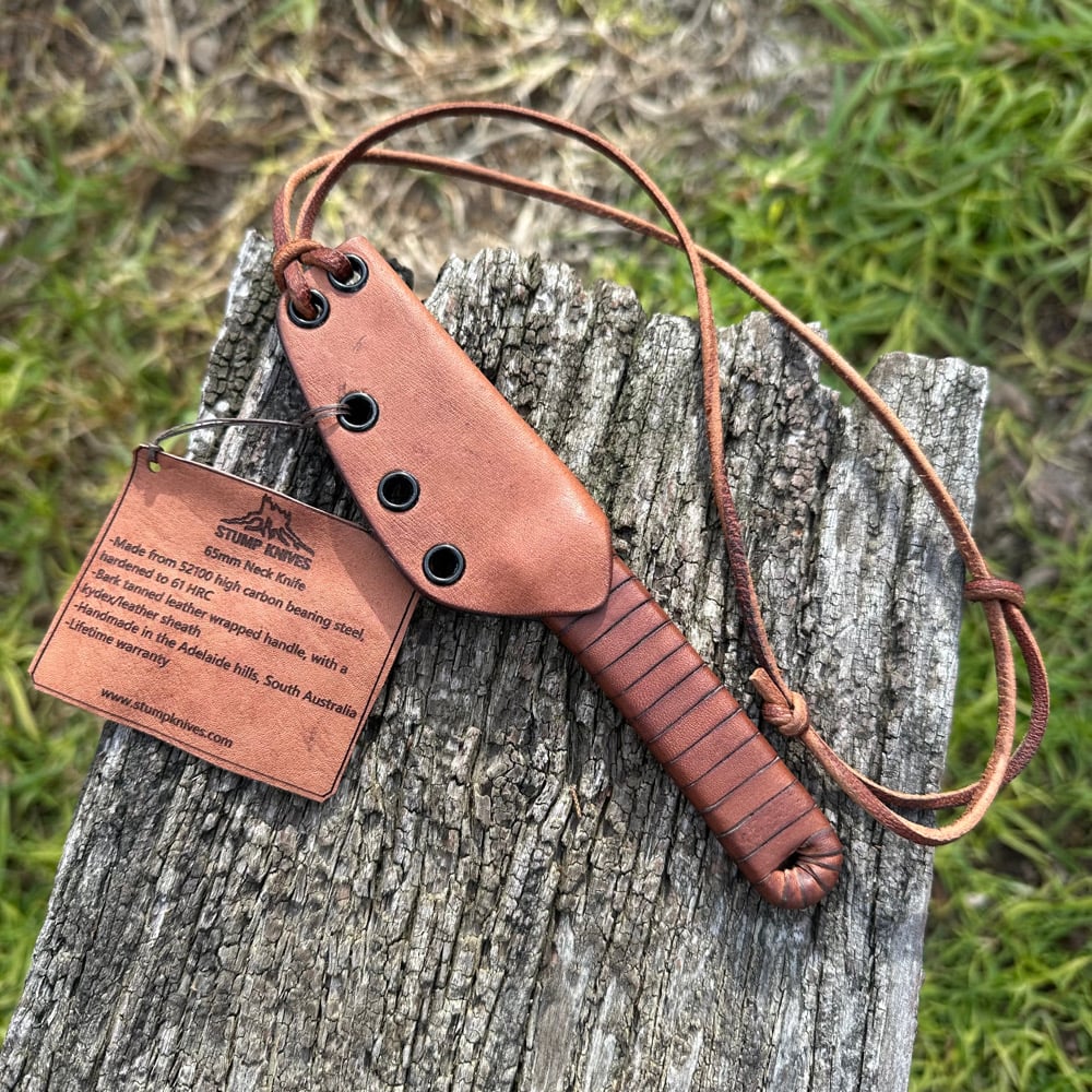 Image of 65mm neck knife 52100 leather