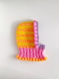 Image 1 of Sofie And Iris Striped Yellow, Orange, Bubble Gum Pink and Light Lavender Mohair Balaclava