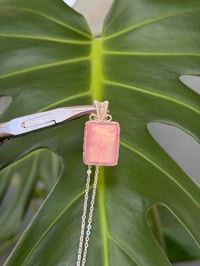 Image 3 of Silver Cherry Rhodonite Rectangle Crystal Necklace