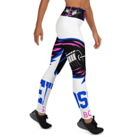 Image 3 of BOSSFITTED White Neon Pink and Blue Yoga Leggings