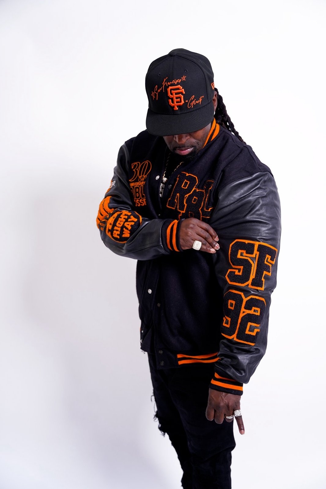 Varsity jacket orange and black sale