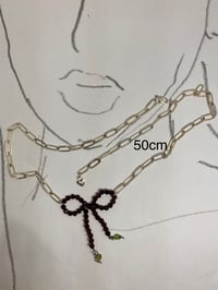Image 2 of Paper Clip Bliss| garnet bow peridot drops 2-in-1 convertible bracelet Necklace