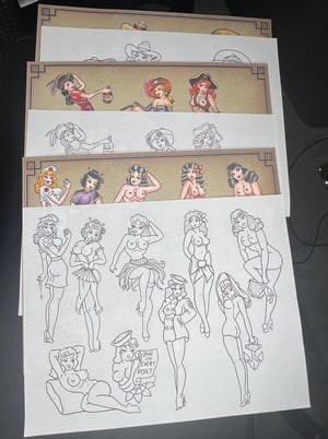 Image of 11”x14” Classic Pinup Girl 3 Sheet Flash Set with Stencil Line Sheets