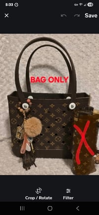 Image 2 of Size 7 Classic Brown & Black crocs with Beach Bag