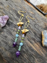 Image 1 of Knotted gemstone and brass earrings 03