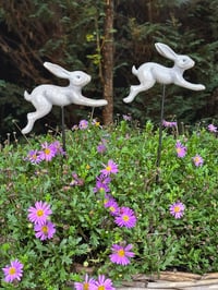 Image 2 of Leaping bunny on stake Set of 2