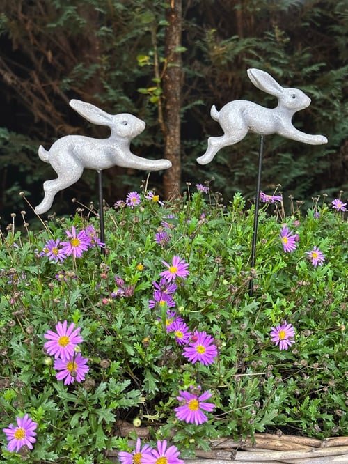 Image of Leaping bunny on stake Set of 2