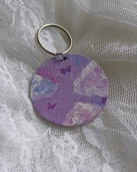 Hand Painted Wood Keychain ~ Clouds & Butterflies