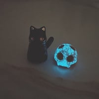 Image 7 of Glow in dark Black cat with skull mask ceramic figurine