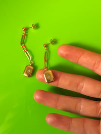 Image 2 of SOLID RECTANGLE CHAIN DROP EARRINGS 