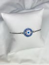 DIAMOND OVAL EVIL EYE 14K SILVER PLATED ADJUSTABLE BRACELET 