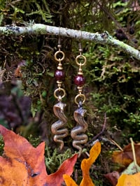 Image 1 of Garnet Brass Serpent Earring 