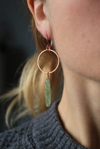 Image 1 of Large Copper + Green Kyanite Hoops