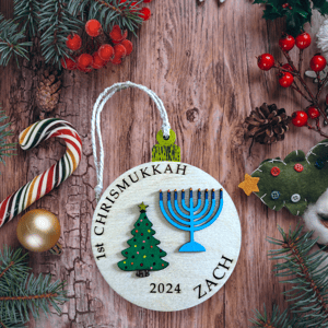 Image of 1st Chrismukkah Wooden Ornament, Personalized
