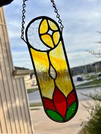 Image 4 of Moon, Star & Bloom Stained-Glass Suncatcher - Red Flower Window Hanging Art Decor