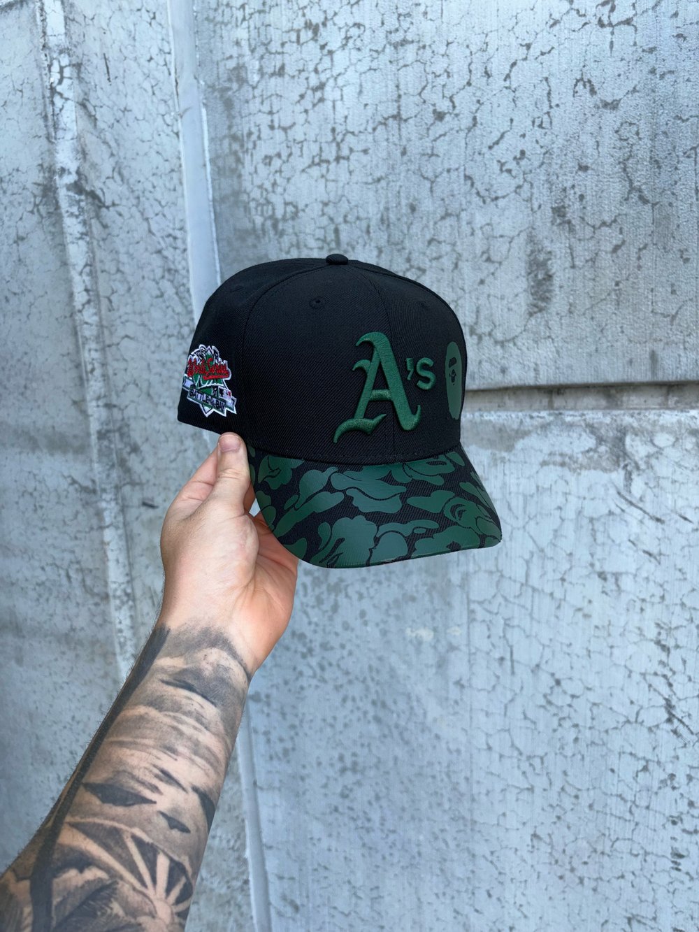 Image of RED BRIM TRI TONE OAKLAND ATHLETICS CUSTOM FITTED CAP