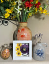 Plum Hollyhock, Veronica & Daisies- Wildflower Art In 6" X 6" Shadow Box (Item# 202309S)