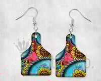Turquoise leopard Sunflower Cowtag Earrings