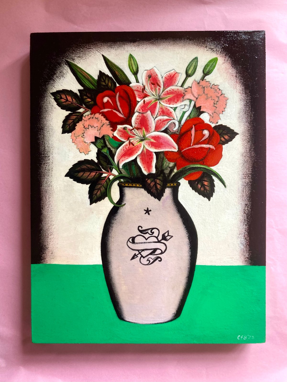 Image of 3 Flower Vase Acrylic on Wood Original