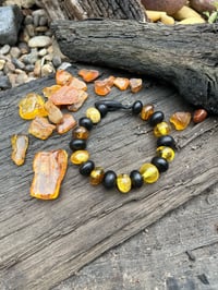 Image 1 of Large Amber and Bog oak bead bracelet 