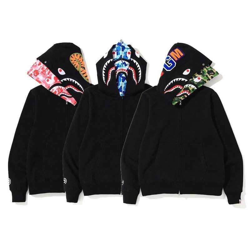 Black Double Hood Bape Shark Jacket