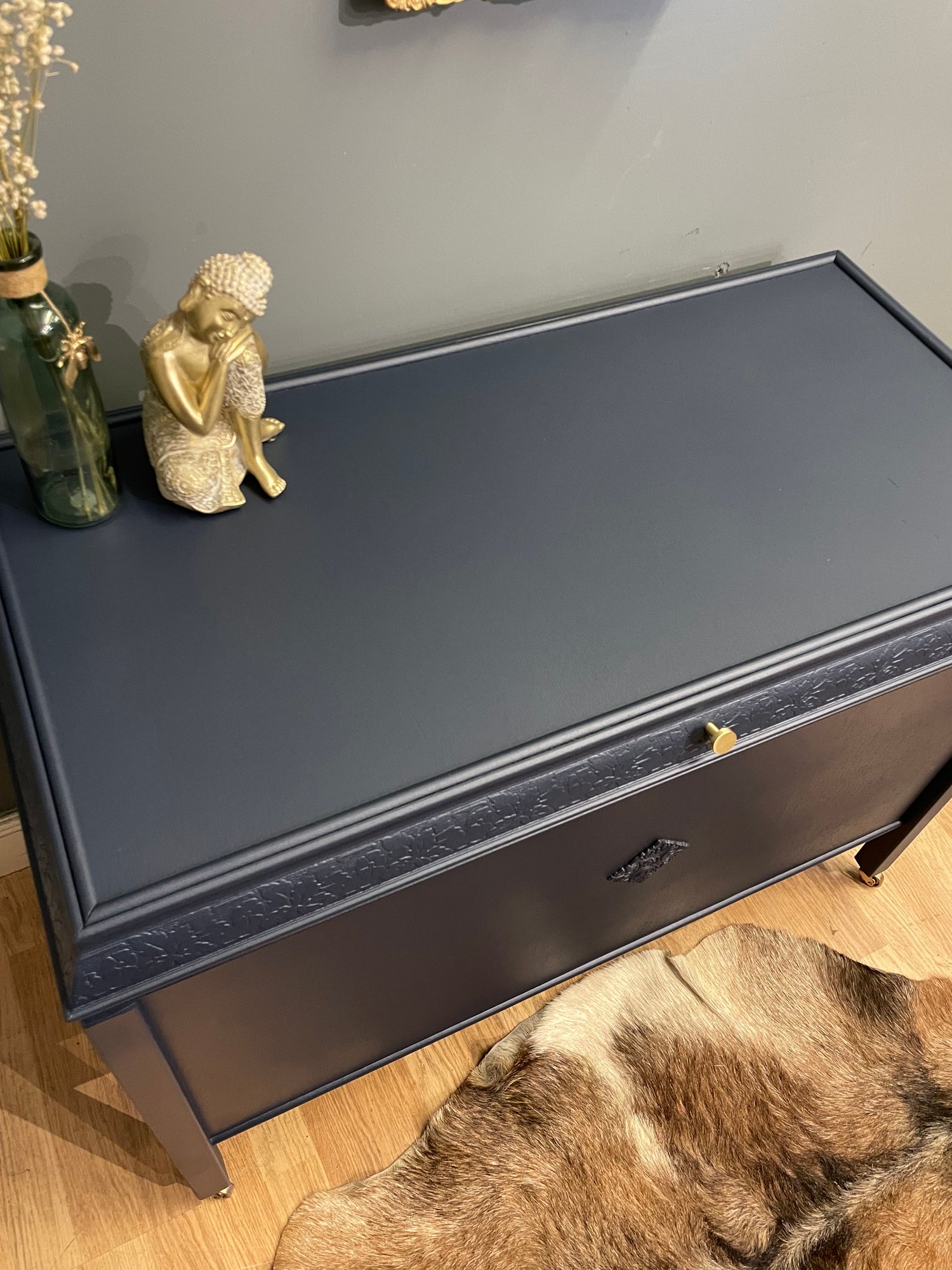 Image of Dark blue blanket storage box