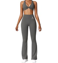 Image 2 of V Back Scrunch Flare Leggings - Grey 