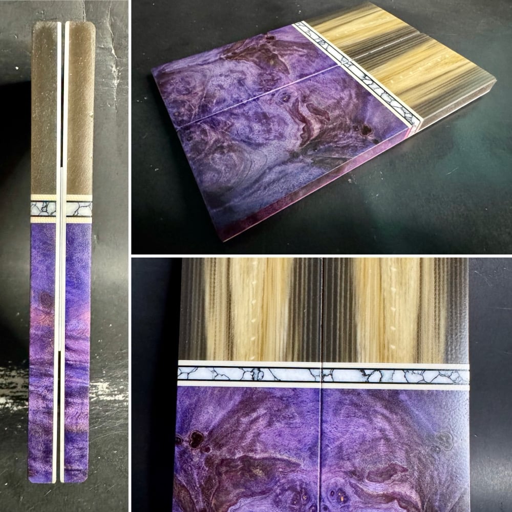 Image of Dark Faux Horn & Purple Maple Burl Segmented Knife Scales