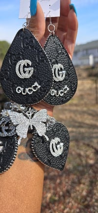 Image 3 of Black n Silver Gorg Girl Earrings n 3 Stack