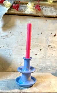 Image 2 of Small Wheel Thrown Candle Stick - Corn Flower Blue