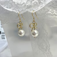 Image 1 of Pearl Bow Drop Earrings
