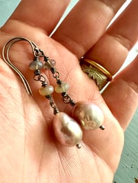 Image 10 of pinkish baroque pearl and opal earrings