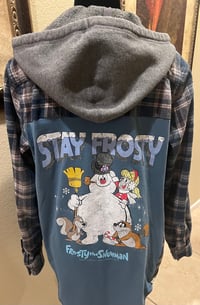 Vintage Blue/Gray/White Hoodie Flannel Frosty The Snowman