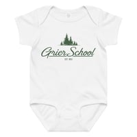 Image 1 of Baby jersey bodysuit with green screenprint Grier logo