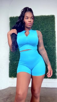 Image 1 of SnapBack 2 pc biker shorts set (Aqua blue)