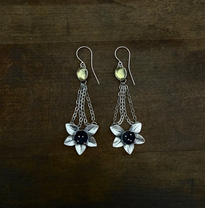 Image of Daffodil Flower Draped Chain Earrings